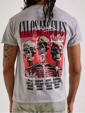 CVLosAngeles Graphic Skull Tee - Gray/Red T-shirt NEW Sz. M CVLA cotton